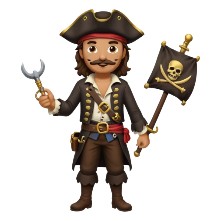 Pirate full body with dark brown wavy hair and mustache  sticker