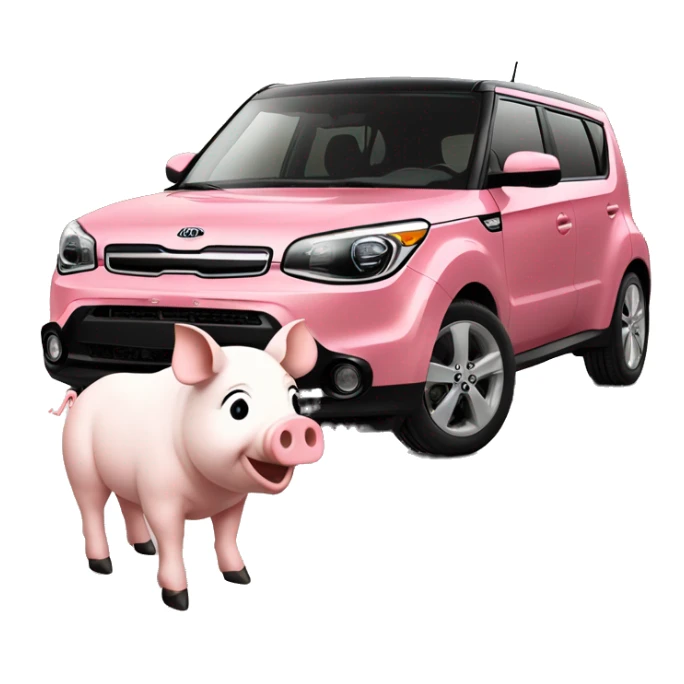Pig in front of a 2024 white kia soul sticker