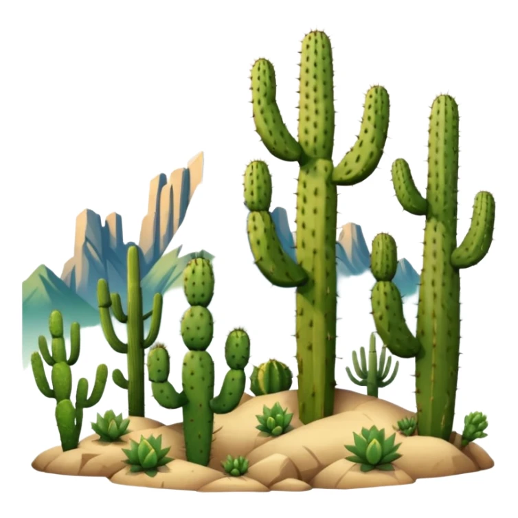 prickly pear cactus and saguaro cactus with mountains in background sticker