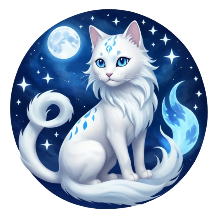 Magical Celestial Lunar-powered Fantasy Feline with lunar markings (full body) sticker