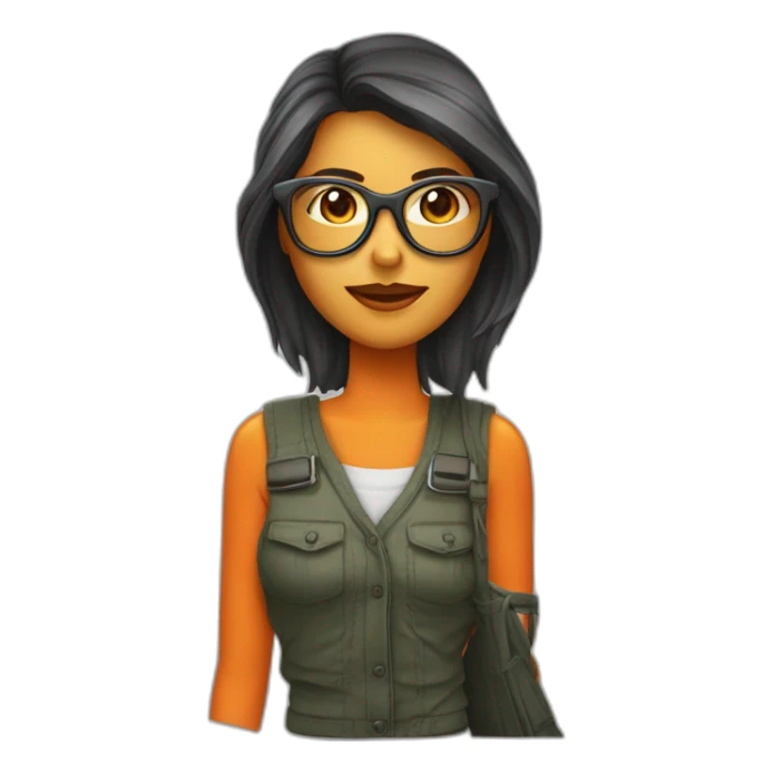 Mujer vestida de naranjado con gafas y escoba sticker