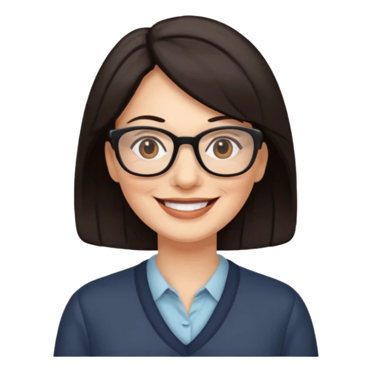 50 y.o. woman dark hair smile, glasses sticker