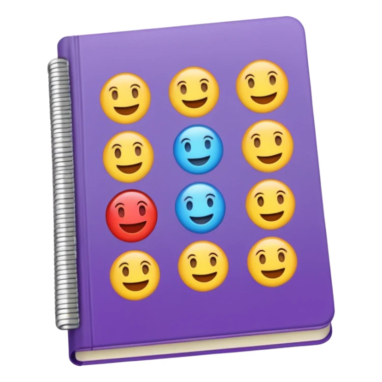 A textbook with emoji words on the cover sticker