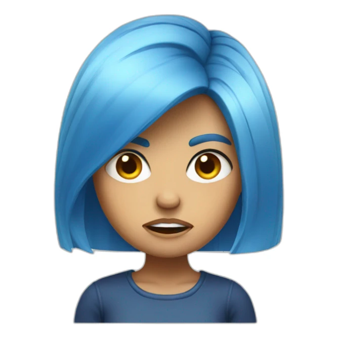 blue hair girl angry sticker