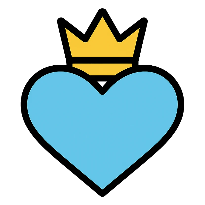 light blue heart with yellow crown, clean and recognizable icon sticker