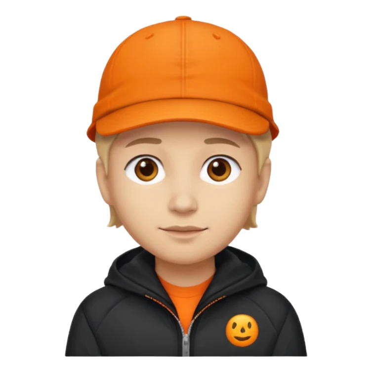 Kindly Keyin, Male YouTuber with orange cap, orange shirt, black jacket sticker