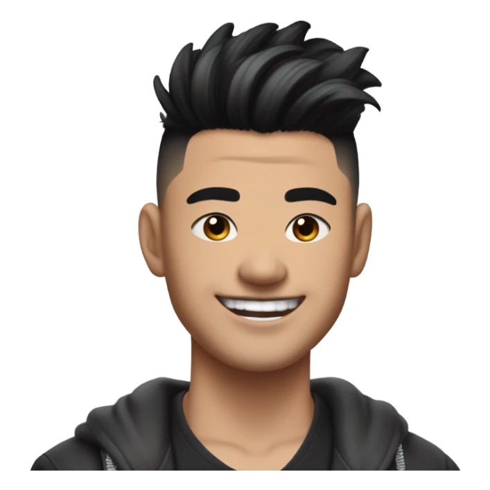 Hot East Asian man with a fluffy low taper fade with texture, a nice smile and dimples, a neck tattoo, an eyebrow piercing on the right eyebrow and ear piercings  sticker