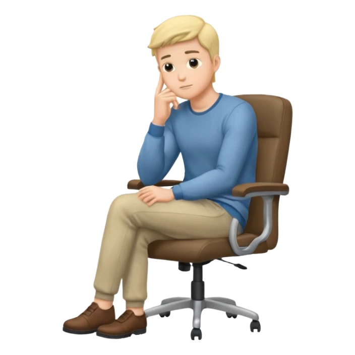 guy imitating thinker statue pose but with casual clothes and sitting in a office chair sticker