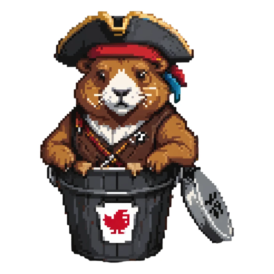 Muscular capybara with Johnny Depp features, goatee, Jack Sparrow style, sitting in a KFC bucket sticker