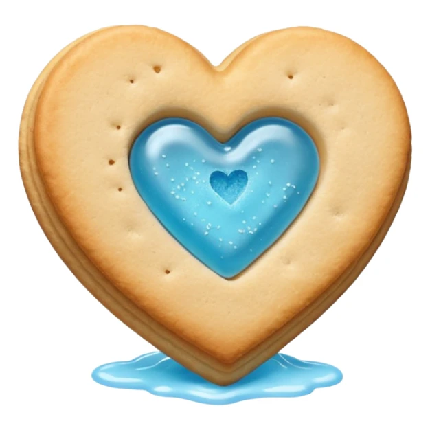Realistic shortbread cookie in the shape of a heart with light blue jelly middle filling and sprinkled powder sugar on top. sticker
