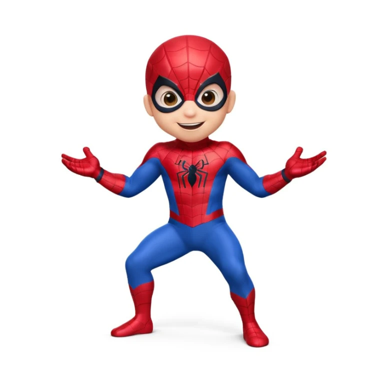 A 3d small funny baby spiderman superhero in stand pose sticker
