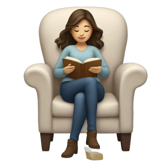 brunette white woman reading a book in a cozy chair sticker