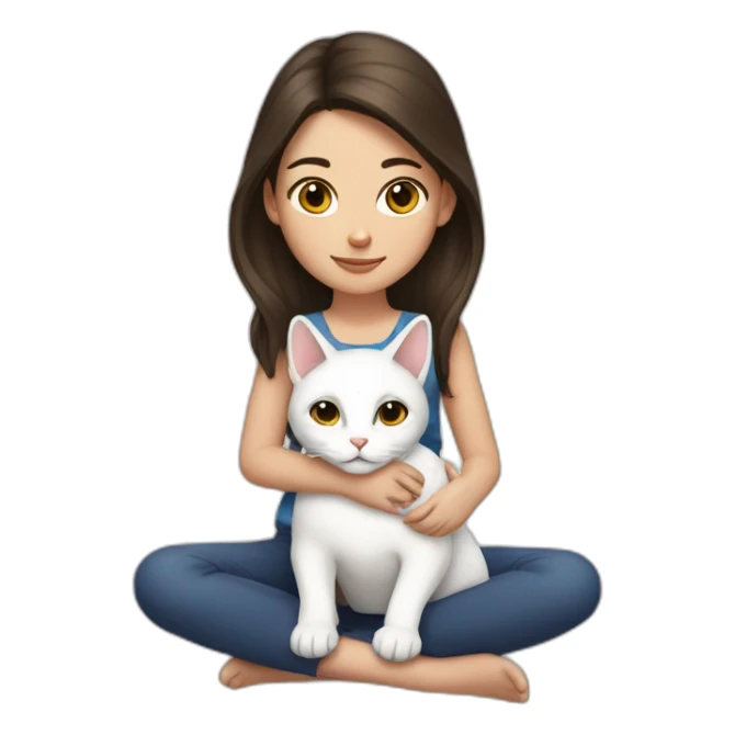 brunette girl with a white cat on her lap sticker