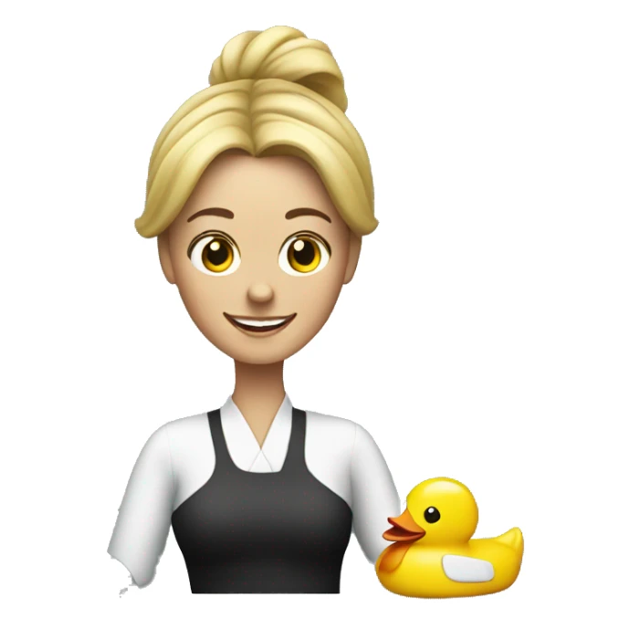 white woman happily holding a rubber duck  sticker