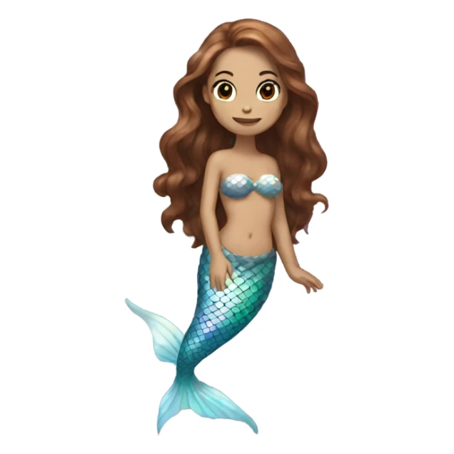 iridescent white mermaid with long brown hair sticker