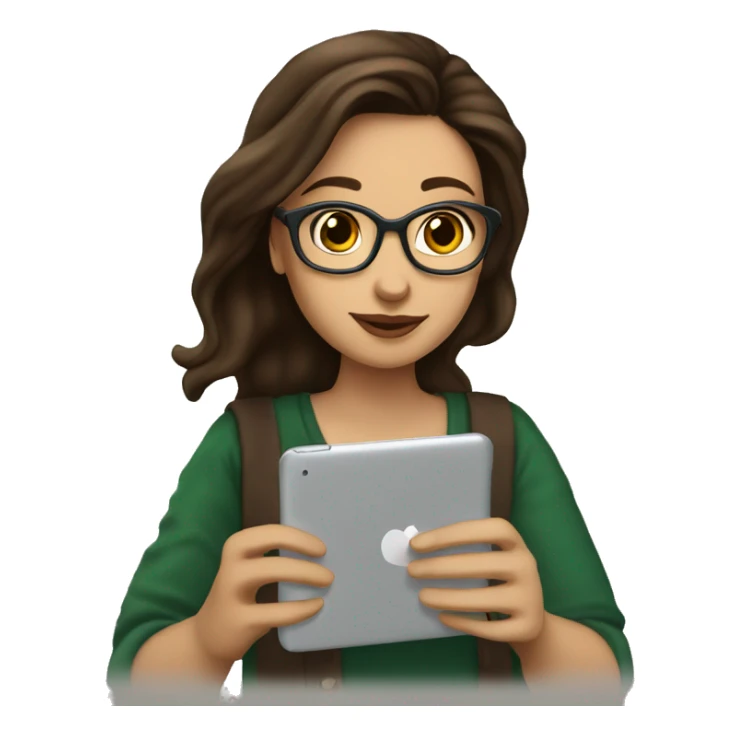 A female brunette mer student , studying in her iPad  drinking a Starbucks coffee (make an iced tea coffe cup) sticker