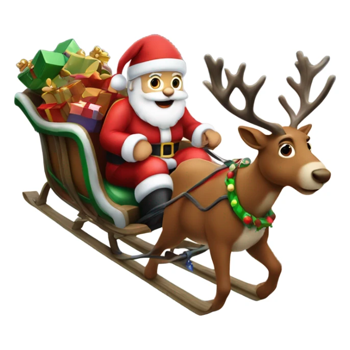 Santa in the sled with his reindeer pulled him in the night sky sticker