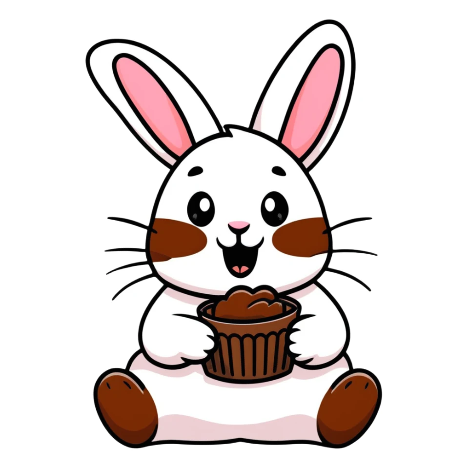 Easter bunny with chocolate smeared on face eating chocolate sticker