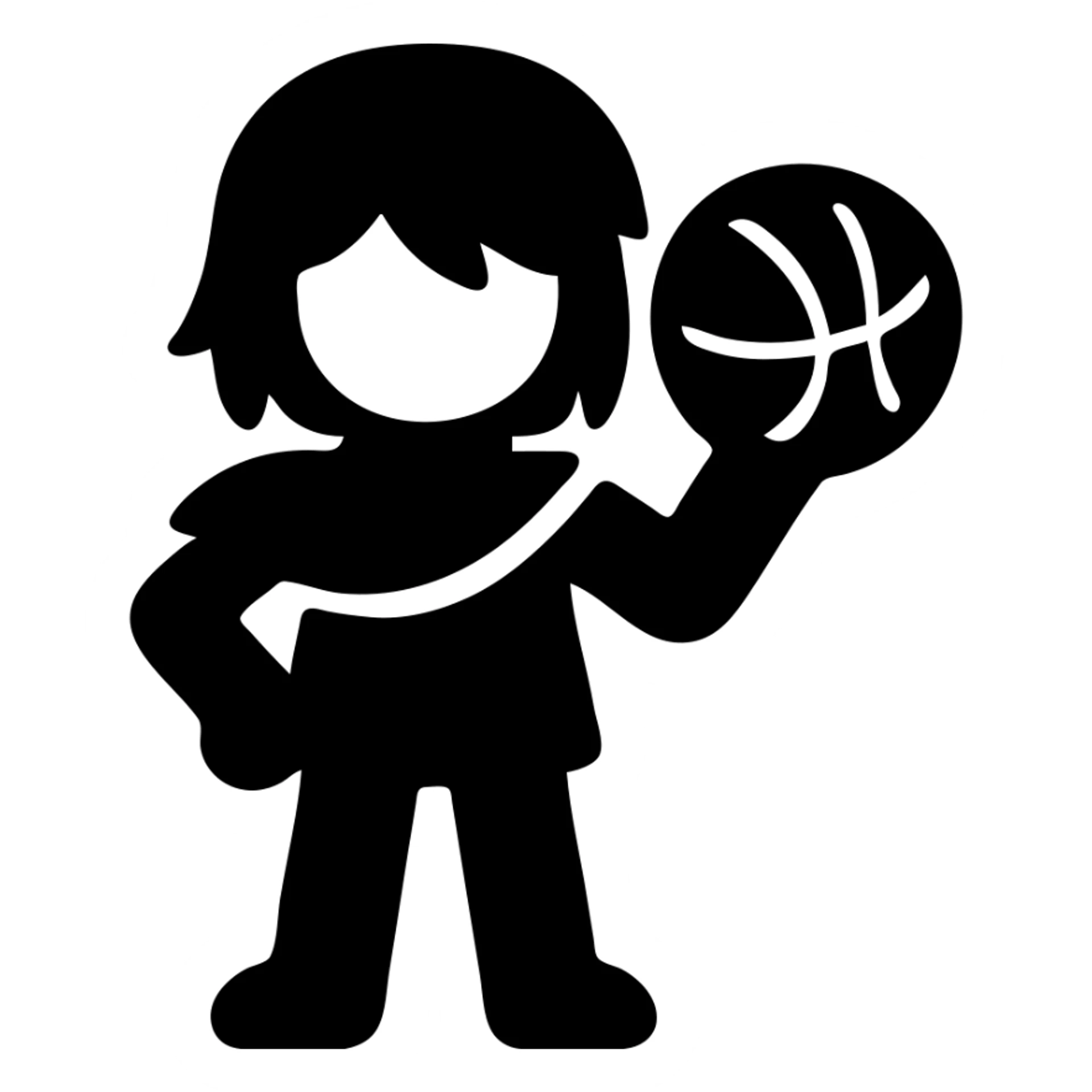 Kris from Deltarune holding a basketball, solid icon style, bold silhouette, no color, strong visual impact sticker