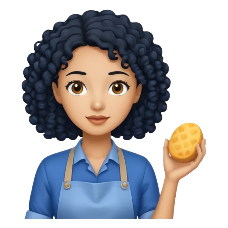 woman with curly black hair in blue apron sticker