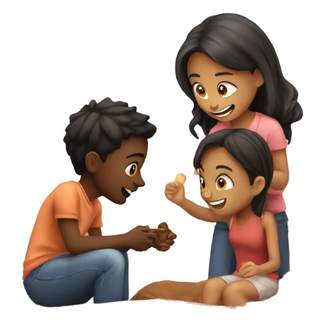 2 young people, oneboy and two girls, one couple is chatting while the other is playing a game, the overall atmosphere is warm and loving. sticker