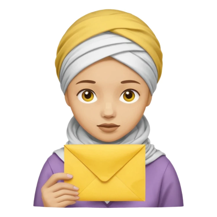 truthahnvogel with headscarf holding yellow paper sticker