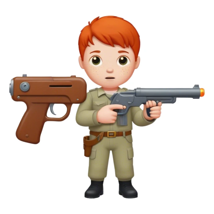 White Redhead chubby boy with freckles holding gun sticker