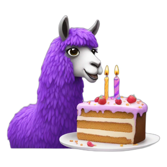 a purple llama eating a birthday cake sticker