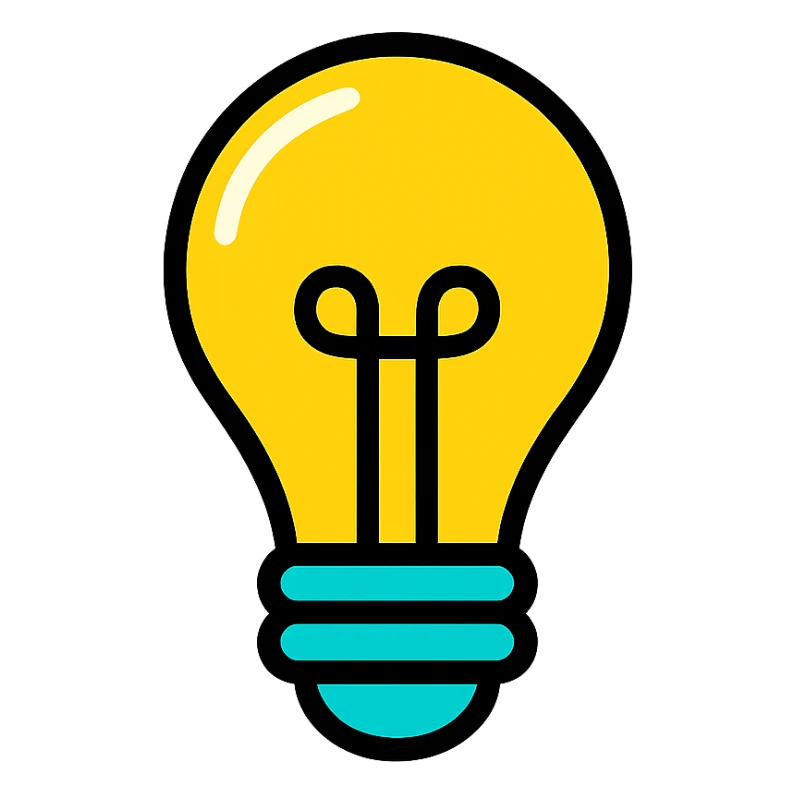 bulb icon, color outline, playful, clean sticker