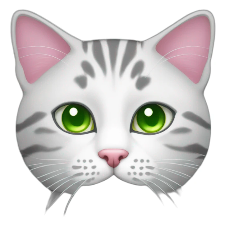 White and grey tabby cat with green eyes and pink nose sticker
