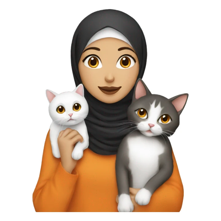 Hijabi girl with two cats, one orange and one white  sticker
