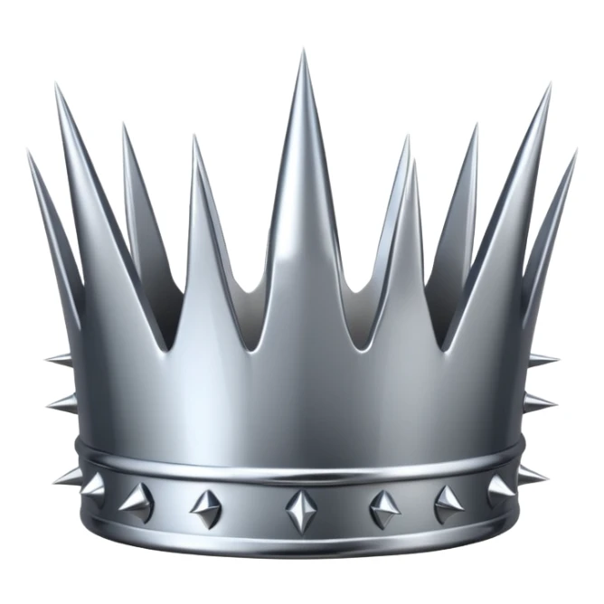 A spiked crown emoji made of silver chrome, sharp yet rounded metallic spikes, glossy reflections, aggressive luxury swag aesthetic, iOS emoji style, centered, clean white background sticker