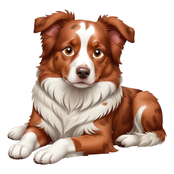 Red merle Australian Shepherd dog laying down, copper and white spotted coat, relaxed pose sticker