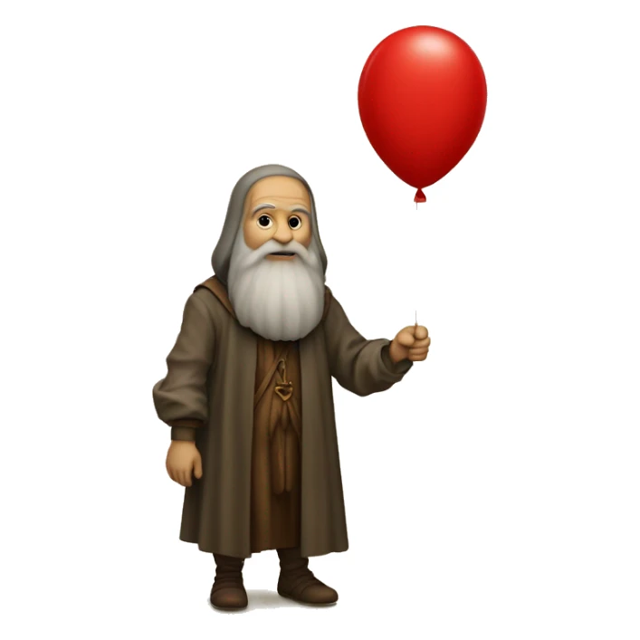 leonardo da Vinci holds a red balloon in his hand sticker