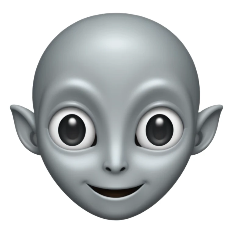 Classic grey alien, elongated head, cute cartoon emoji, no background sticker