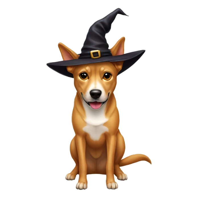 brown carolina dog with witch hat sticker