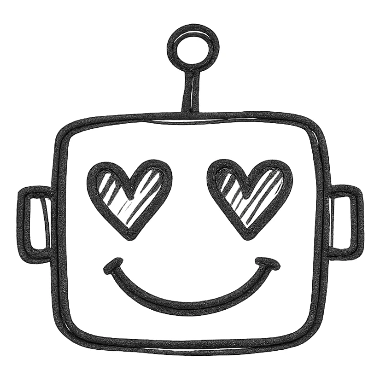 a happy robot face with heart eyes sticker