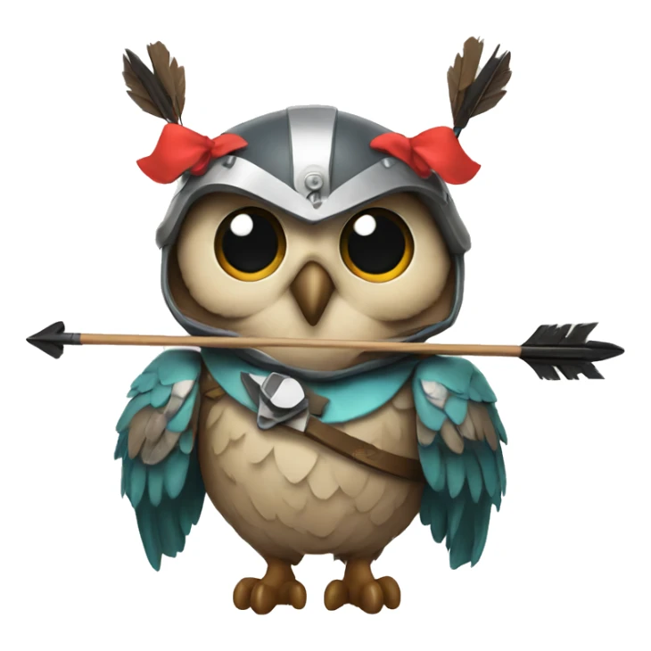 owl, wearing bow and arrows, helmet sticker
