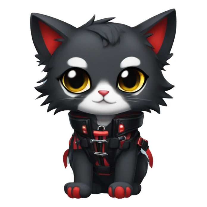 Anthro Edgy Cool Beautiful Black Cat-Fursona with Emo Hair-bangs with Red Streaks Chest Harness Spiked Collar Bat Wings sticker