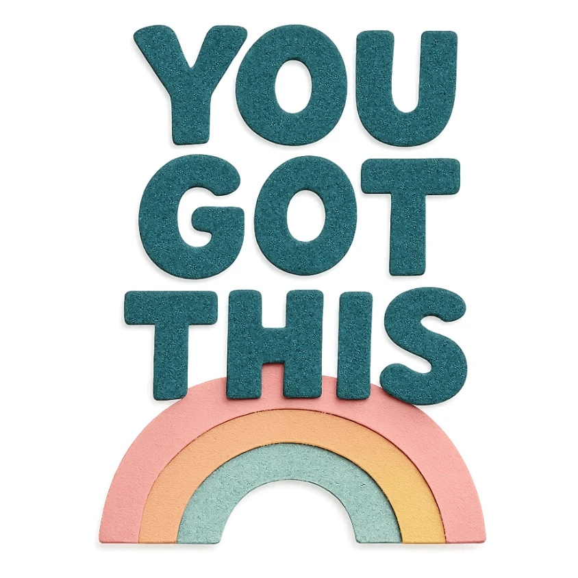 "You Got This" bold chubby hand-drawn lettering, soft pastel rainbow, cute, no border, transparent PNG sticker
