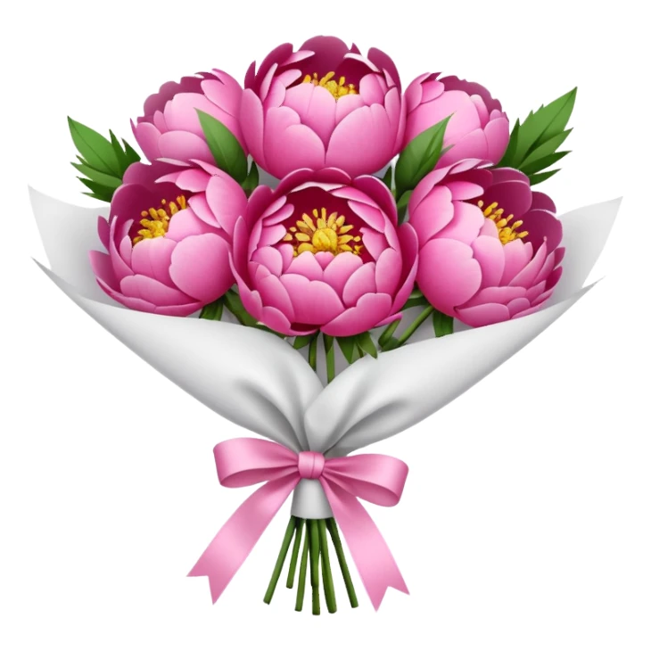 Bouquet of pink flower peony wrapped in white paper sticker