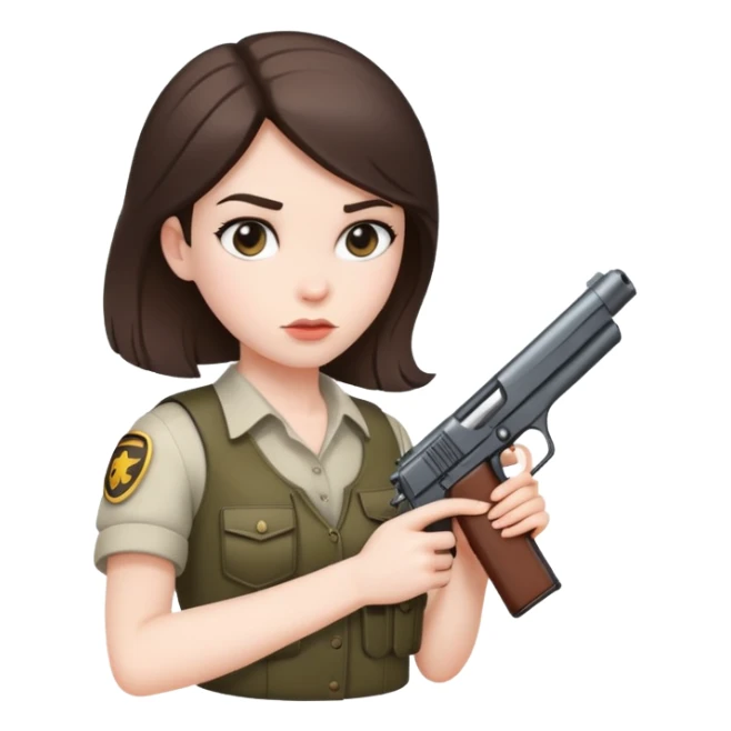 White, brunette girl with gun to side of head sticker