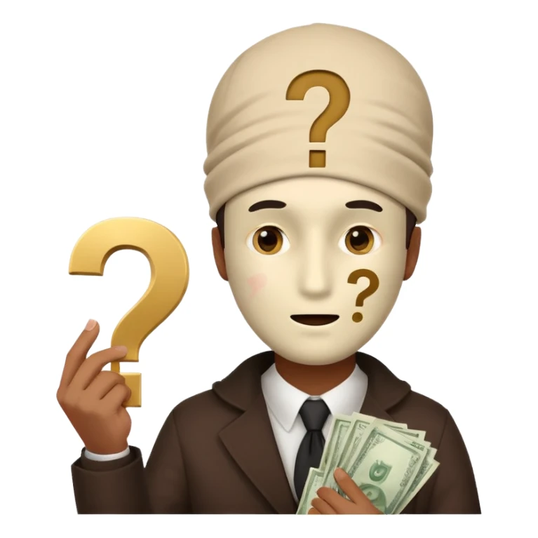 mistery person man with money face covered question mark sticker