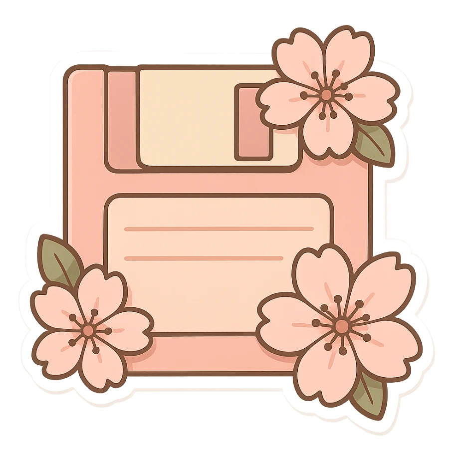Floppy disk with sakura for retro-tech aesthetic sticker
