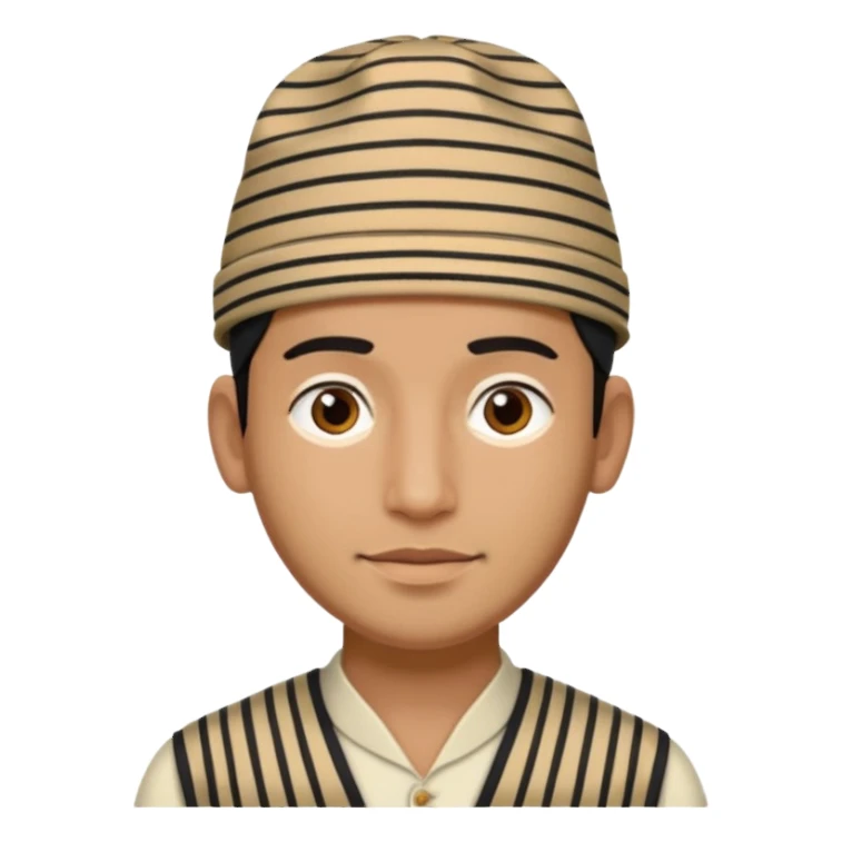 man wearing a Nepali Dhaka topi with stripes and design on it sticker