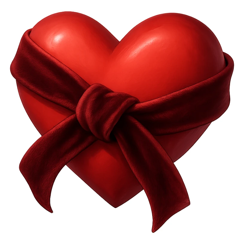 heart with a velvet ribbon wrap, digital illustration, no background sticker