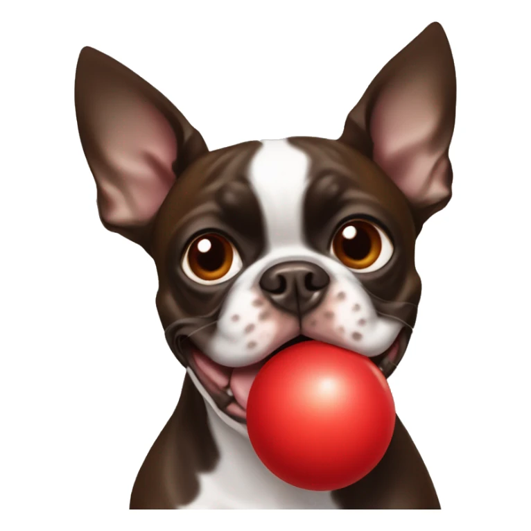 Brown Boston terrier with a red ball in his mouth sticker