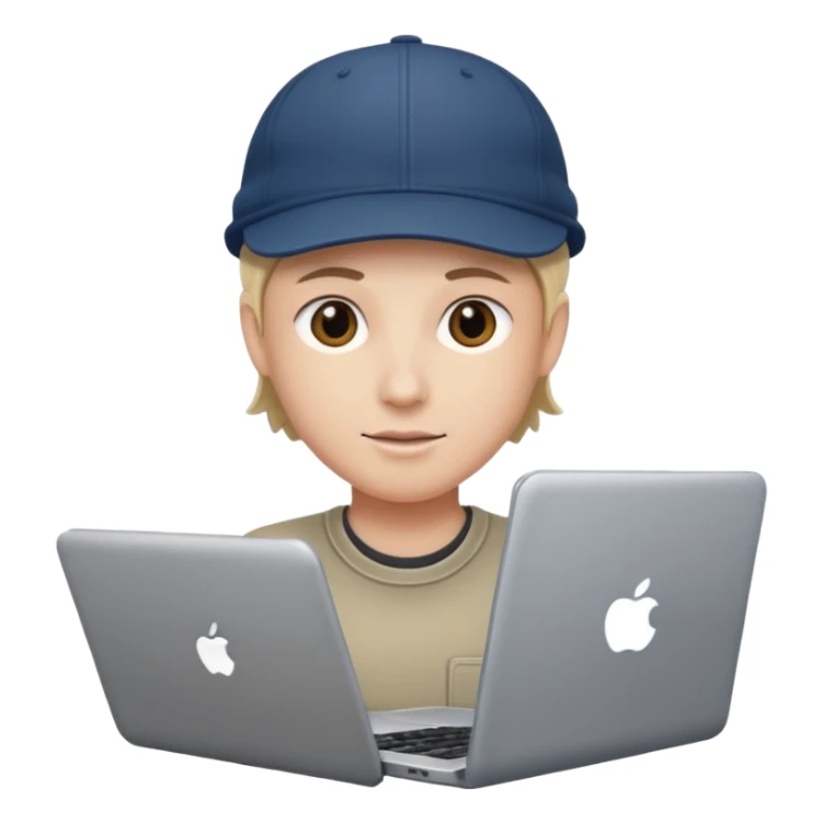 Crea una persona con una gorra y una lapto sticker