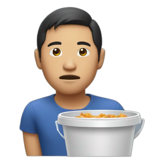 sad asian man with an empty kfc bucket sticker