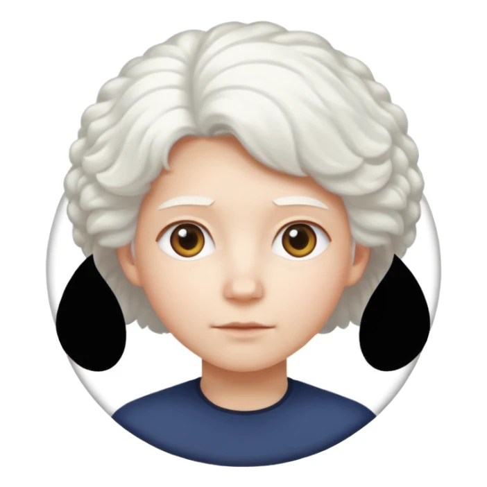 Make a whit circle with a white trapezoid under it and white puffy hair on top the circle  sticker